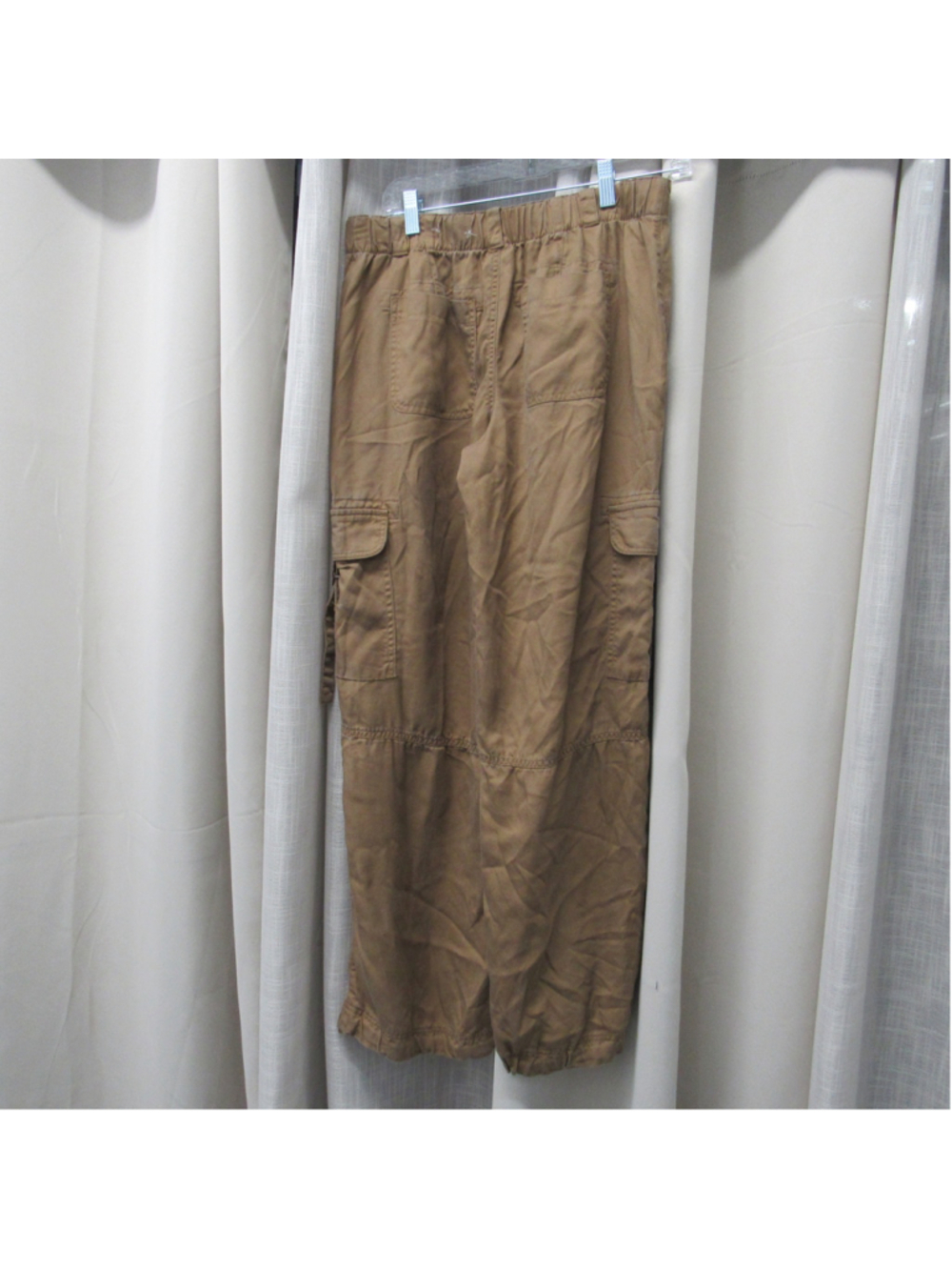 Project Indigo Tan Tencel Wide Leg Cargo Pants Drawstring Ankles Size M